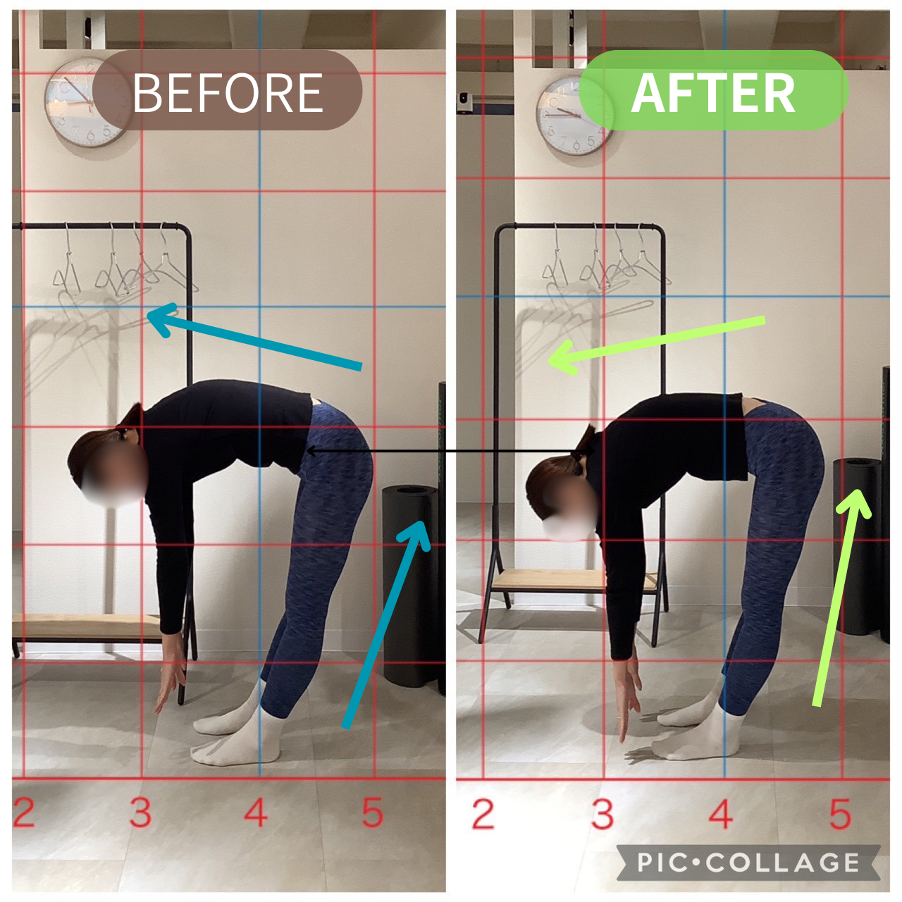 ピラティス体験1回での姿勢改善ビフォーアフター